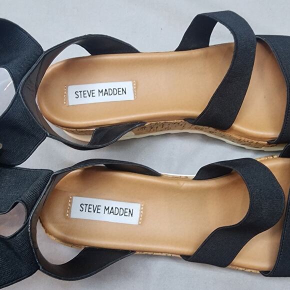 Steve Madden Bandi Platform Wedge Heel Sandals Cork Ankle Strap‎ Black Women's 9 - Picture 7 of 8